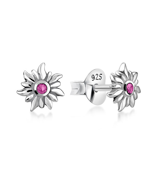 Sterling Silver Edelweiss Stud Earrings - Elegant Floral Design