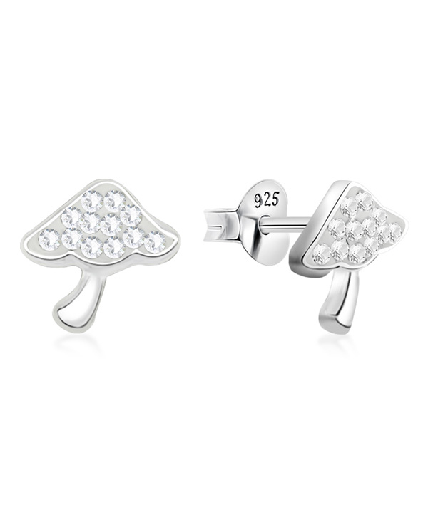 Sterling Silver Mushroom Stud Earrings with Crystals