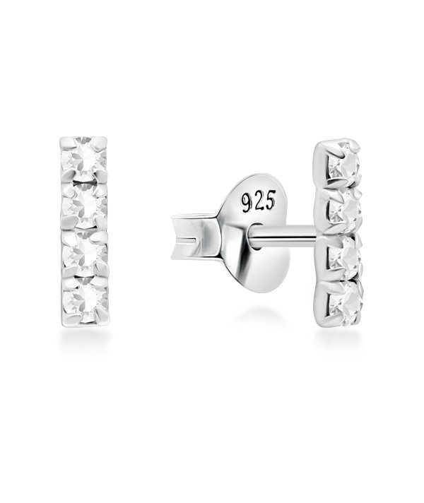 Sterling Silver Bar Stud Earrings with Crystal Accent
