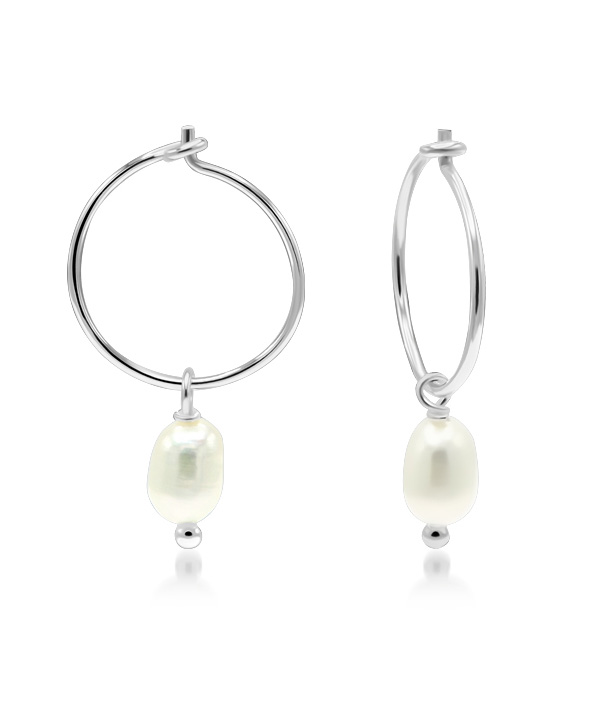 925 Sterling silver hoop with fresh water pearl.