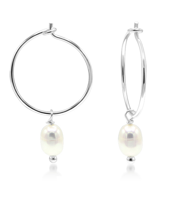925 Sterlling silver hoop with fresh water pearl.