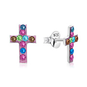 925 sterling silver multi crystals stud.