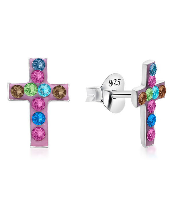 925 sterling silver multi crystals stud.