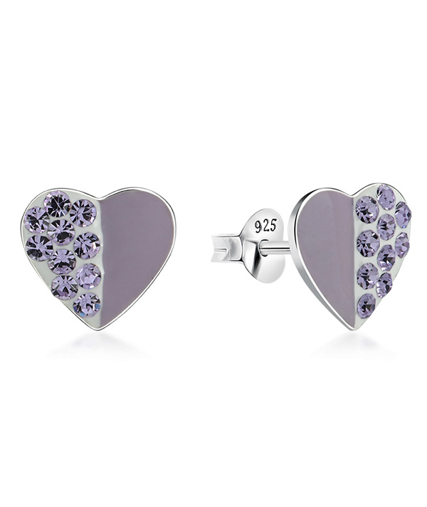 Sterling Silver Heart Shape Stud Earrings with Crystals