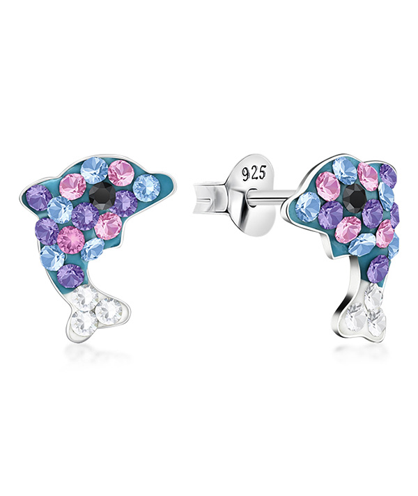 925 sterling silver multi crystals stud.