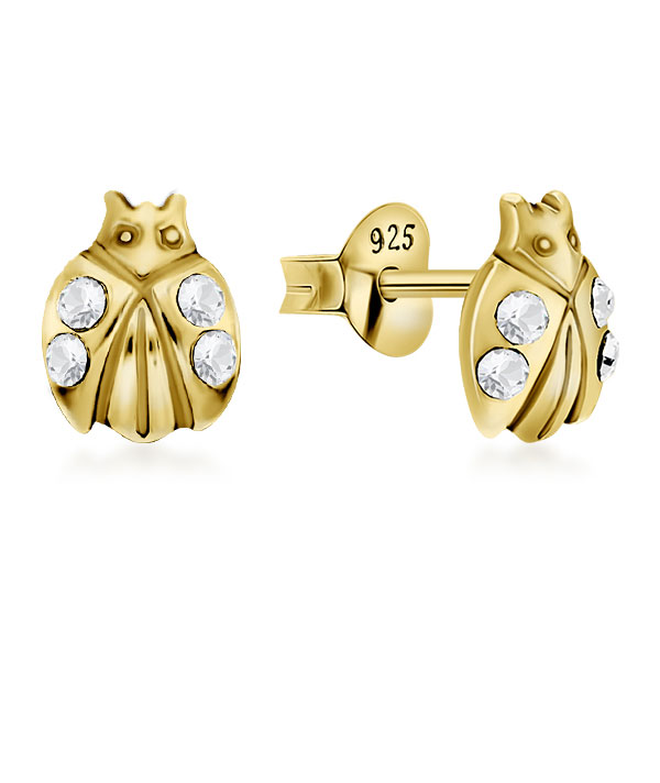 Gold plated sterling silver stud with crystal.