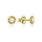 Gold plated sterling silver stud with crystal.