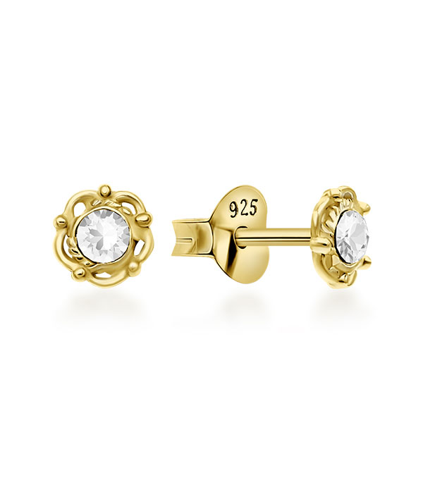 Gold plated sterling silver stud with crystal.