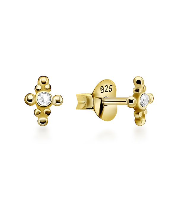 Gold plated sterling silver stud with crystal.
