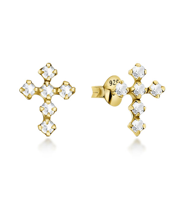 Gold plated sterling silver stud with crystal.