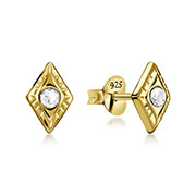 Gold plated sterling silver stud with crystal.