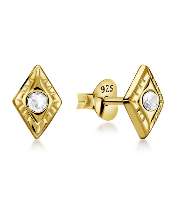 Gold plated sterling silver stud with crystal.
