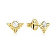 Gold plated sterling silver stud with crystal.