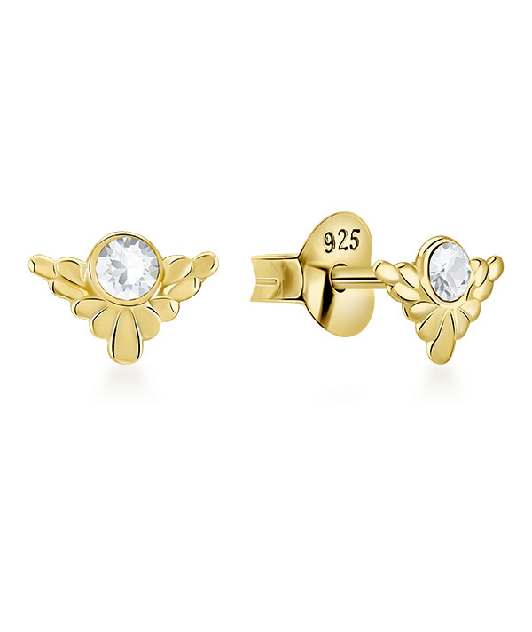 Gold plated sterling silver stud with crystal.