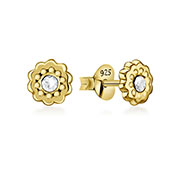 Gold plated sterling silver stud with crystal.