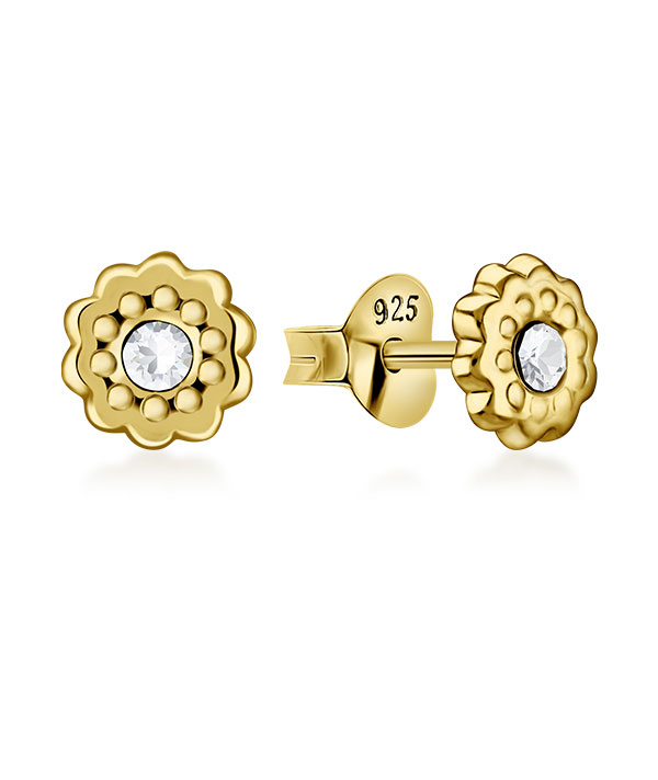 Gold plated sterling silver stud with crystal.