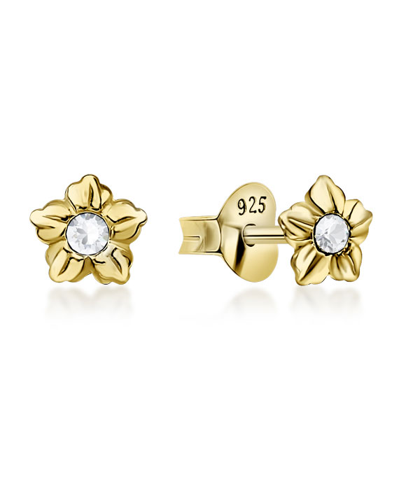 Gold plated sterling silver stud with crystal.