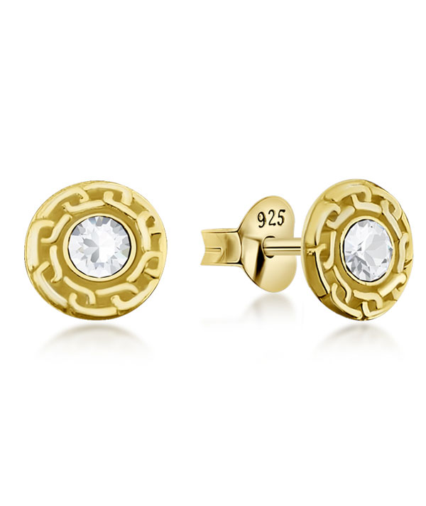 Gold plated sterling silver stud with crystal.