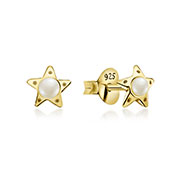 Gold plated sterling silver stud with synthetic pearl.