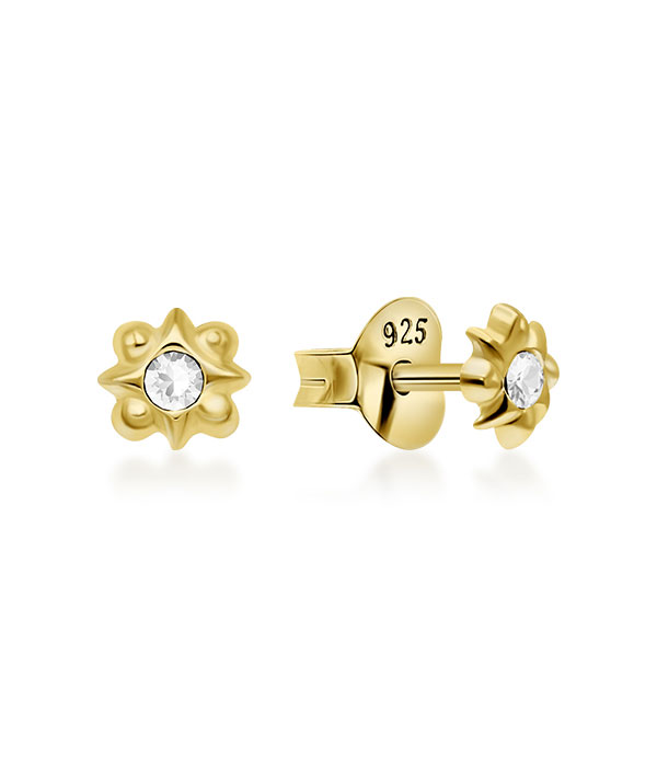Gold plated sterling silver stud with crytal.
