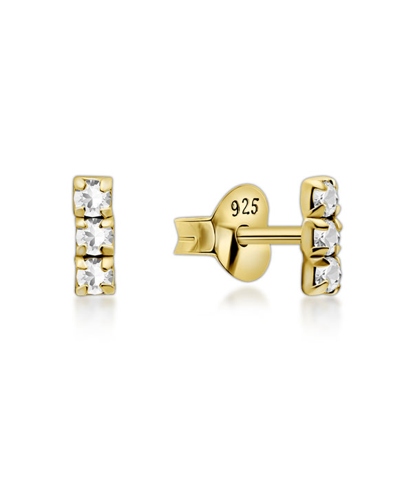Gold plated sterling silver stud with crystal.