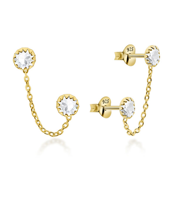 Gold plated sterling silver stud with crystal.