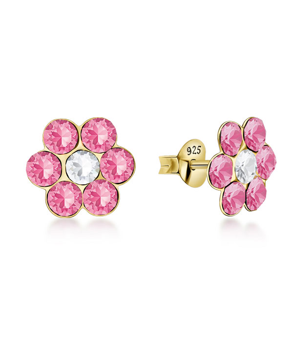 Gold plated sterling silver stud with crystal.
