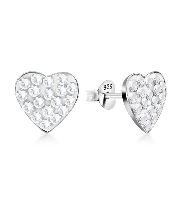 Sterling Silver Heart Stud Earrings with Multi-Crystals