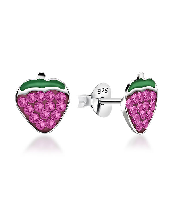 Strawberry Crystal Stud Earrings in Sterling Silver