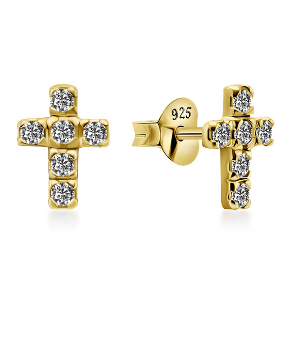 Gold plated sterling silver stud with cubic zirconia.