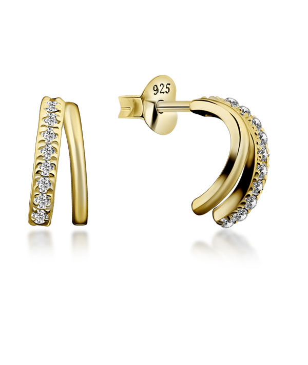 Gold plated sterling silver stud with cubic zirconia.