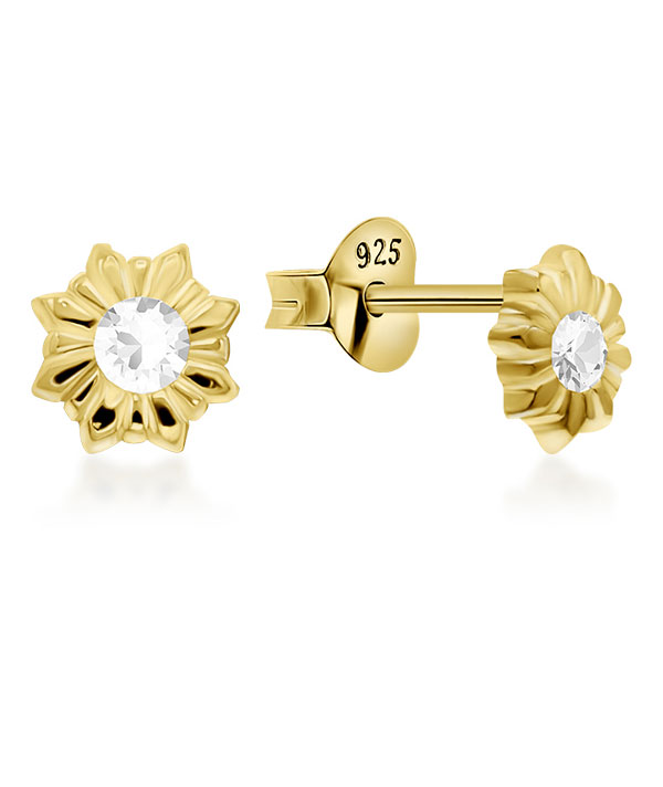 Gold plated sterling silver stud with cubic zirconia.