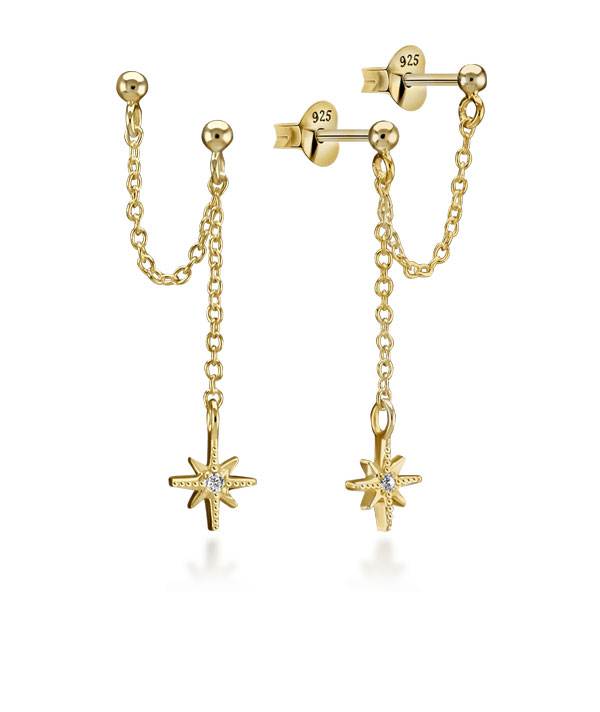 Gold plated sterling silver stud with cubic zirconia.