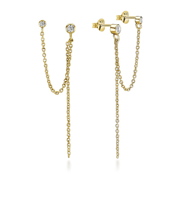 Gold plated sterling silver stud with cubic zirconia.