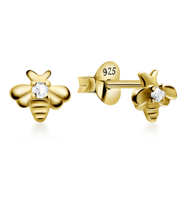 Gold plated sterling silver stud with cubic zirconia.