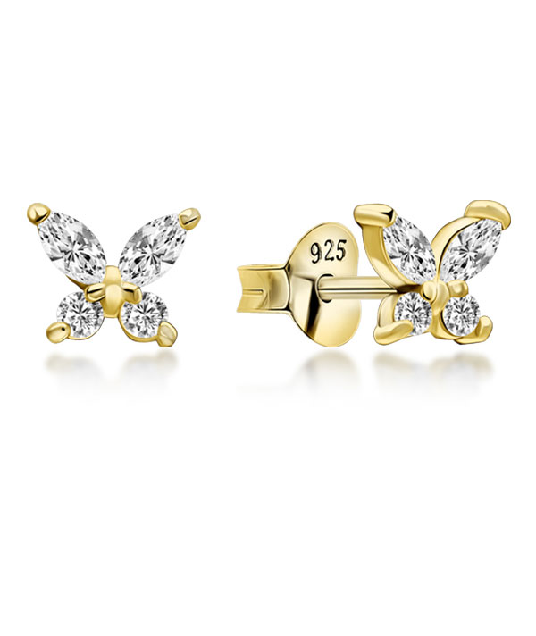 Gold plated sterling silver stud with cubic zirconia.