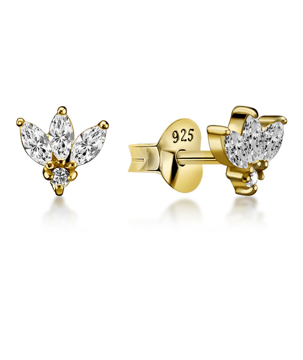 Gold plated sterling silver stud with cubic zirconia.