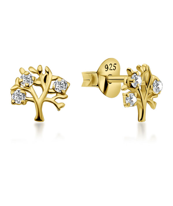 Gold plated sterling silver stud with cubic zirconia.