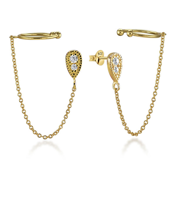 Gold plated sterling silver stud with cubic zirconia.