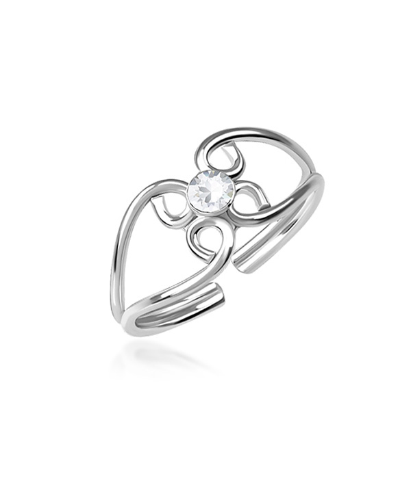 925 Sterling silver toering with crystal.