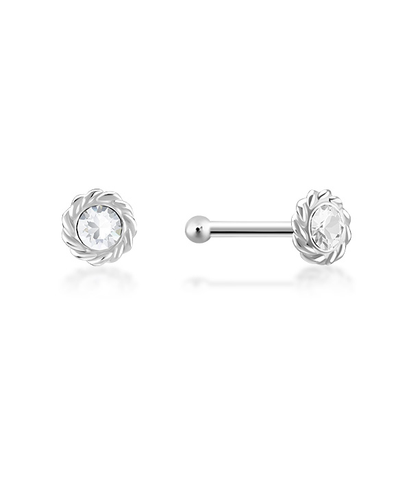 925 Sterling silver nose stud with crystal.