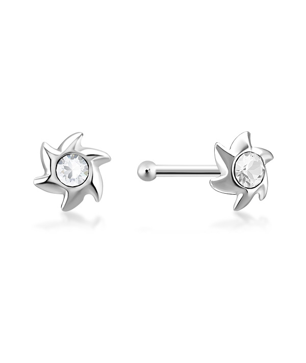 925 Sterling silver nose stud with crystal.