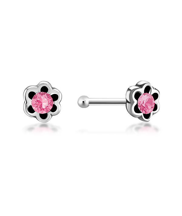 925 Sterling silver nose stud with crystal.