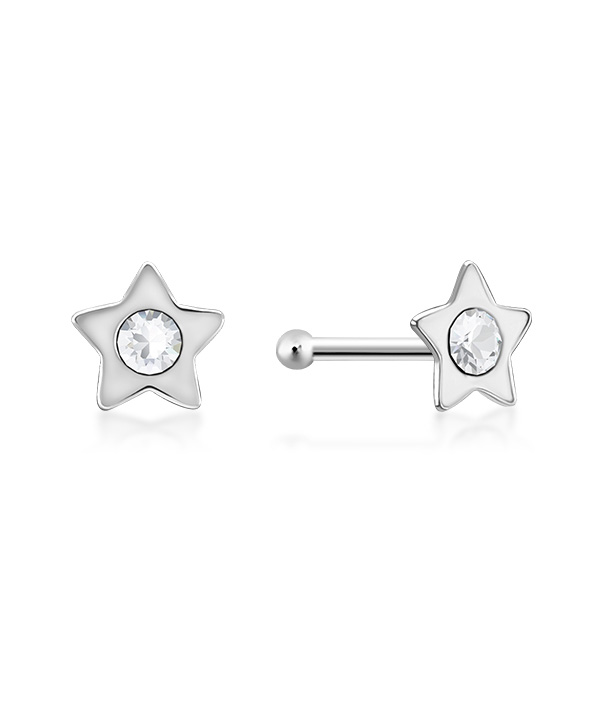 925 Sterling silver nose stud with crystal.
