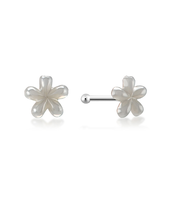 925 Sterling silver nose stud with synthetic pearl.