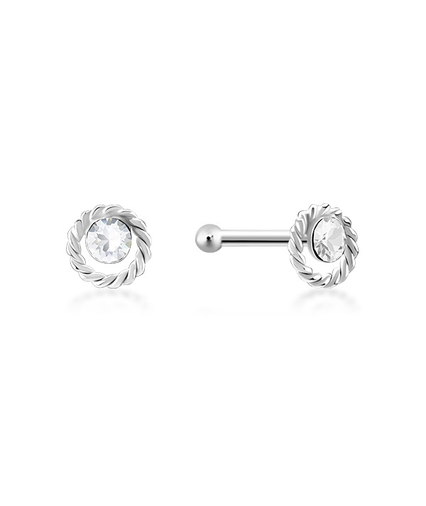 925 Sterling silver nose stud with crystal.