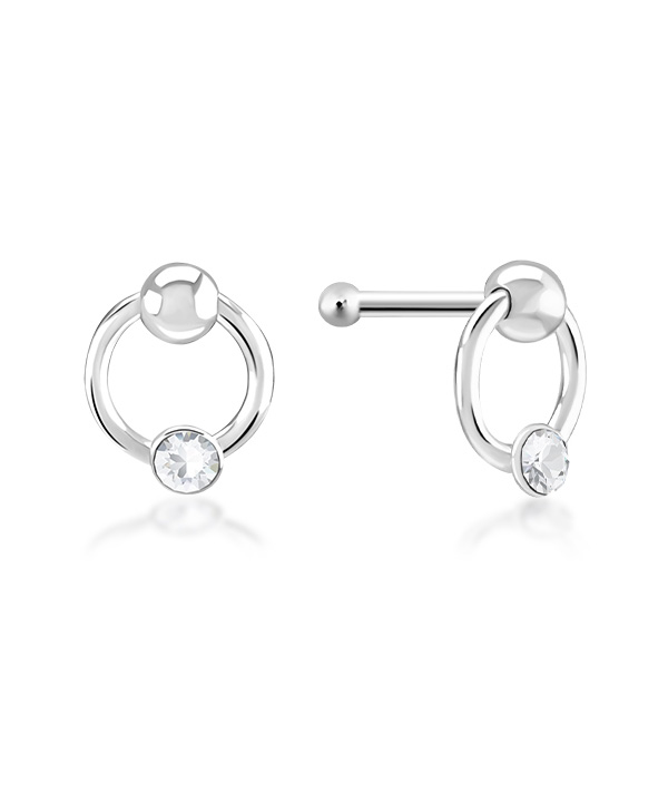 925 Sterling silver nose stud with crystal.