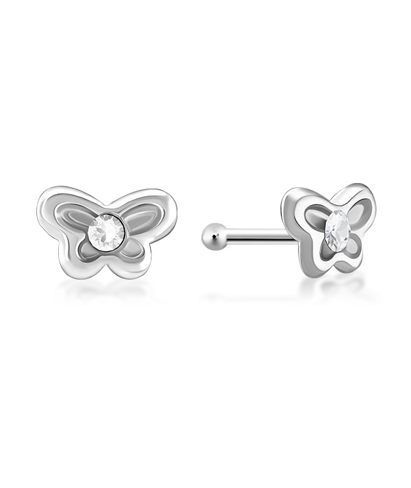 925 Sterling silver nose stud with crystal.