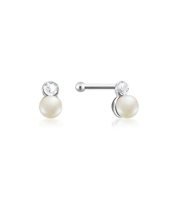 925 Sterling silver nose stud with synthetic pearl.