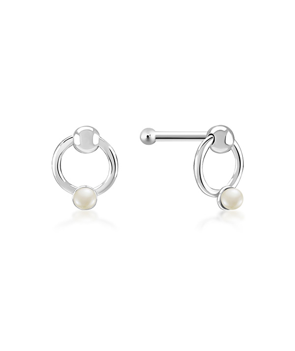 925 Sterling silver nose stud with synthetic pearl.